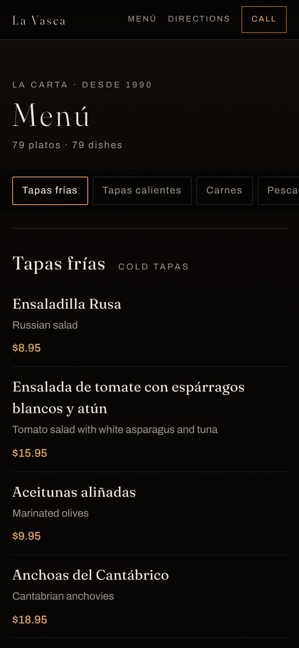 The menu on a phone